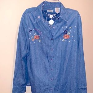 Embroidered Denim Button-Up Shirt